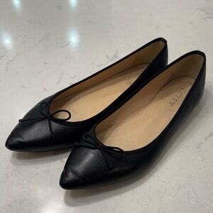 J. Crew Black Pointed Leather Ballet Flats with Bow